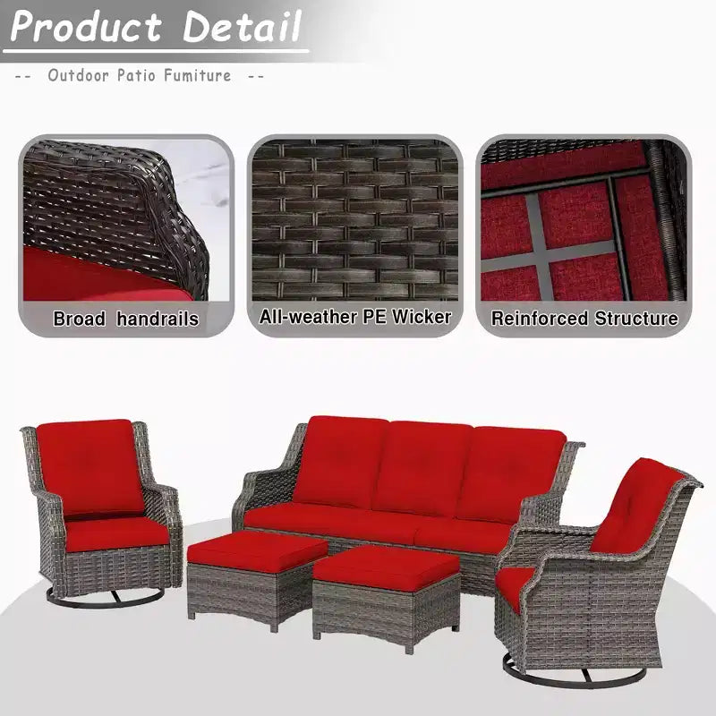 Ensemble de mobilier de terrasse extérieur en rotin tressé UPTIOT 5 pièces