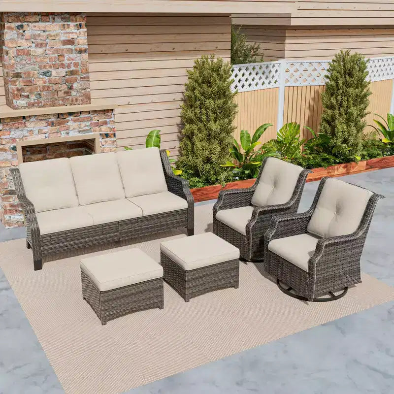 Ensemble de mobilier de terrasse extérieur en rotin tressé UPTIOT 5 pièces