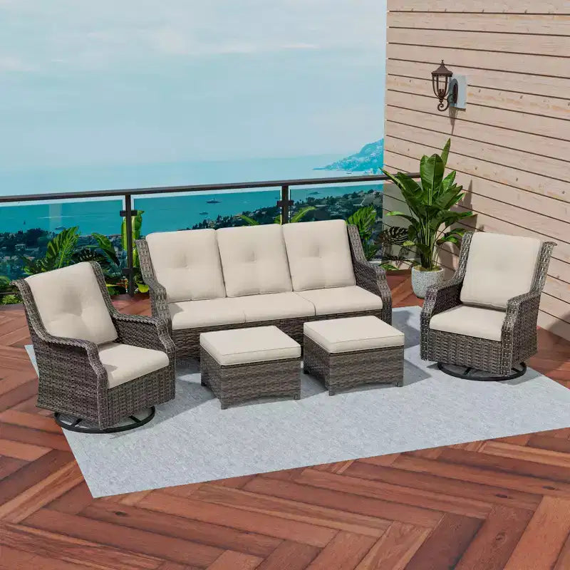 Ensemble de mobilier de terrasse extérieur en rotin tressé UPTIOT 5 pièces