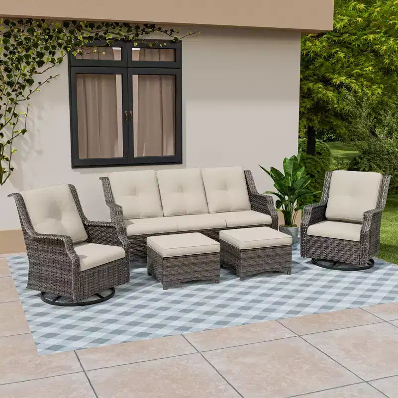 Ensemble de mobilier de terrasse extérieur en rotin tressé UPTIOT 5 pièces
