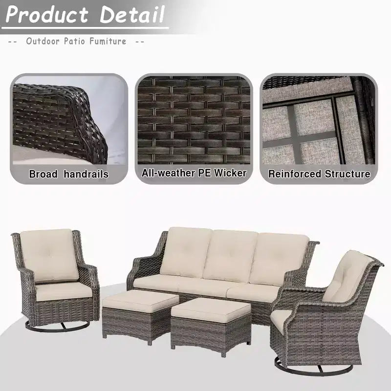 Ensemble de mobilier de terrasse extérieur en rotin tressé UPTIOT 5 pièces