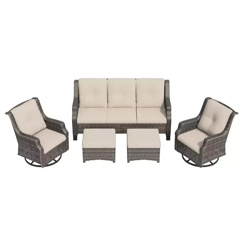 Ensemble de mobilier de terrasse extérieur en rotin tressé UPTIOT 5 pièces