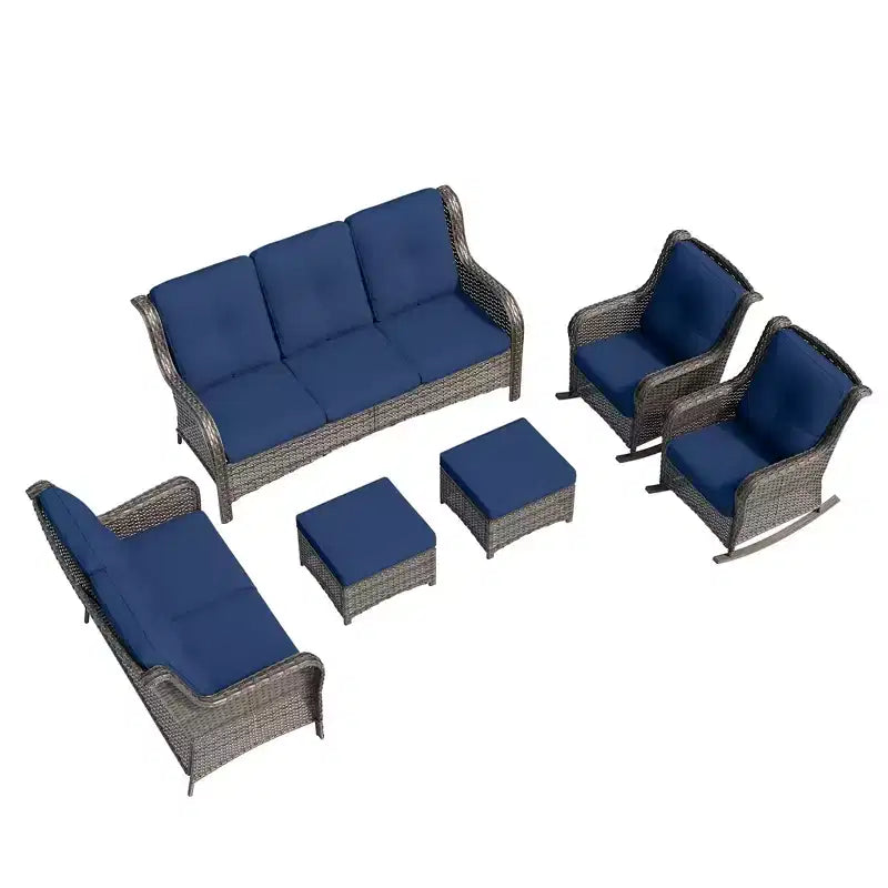 Conjunto de conversación de mimbre para exteriores UPTIOT de 6 piezas