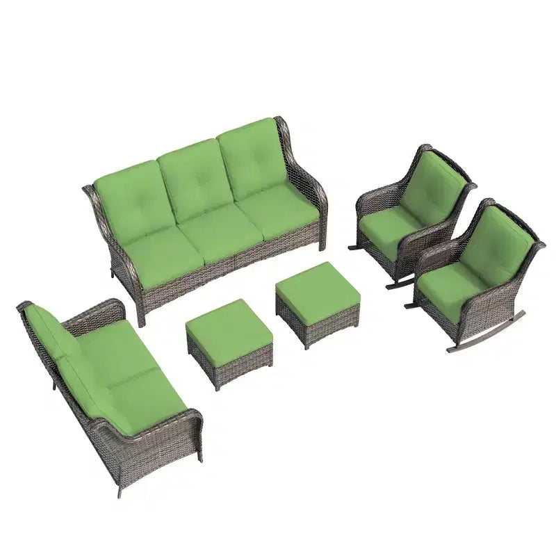 Conjunto de conversación de mimbre para exteriores UPTIOT de 6 piezas