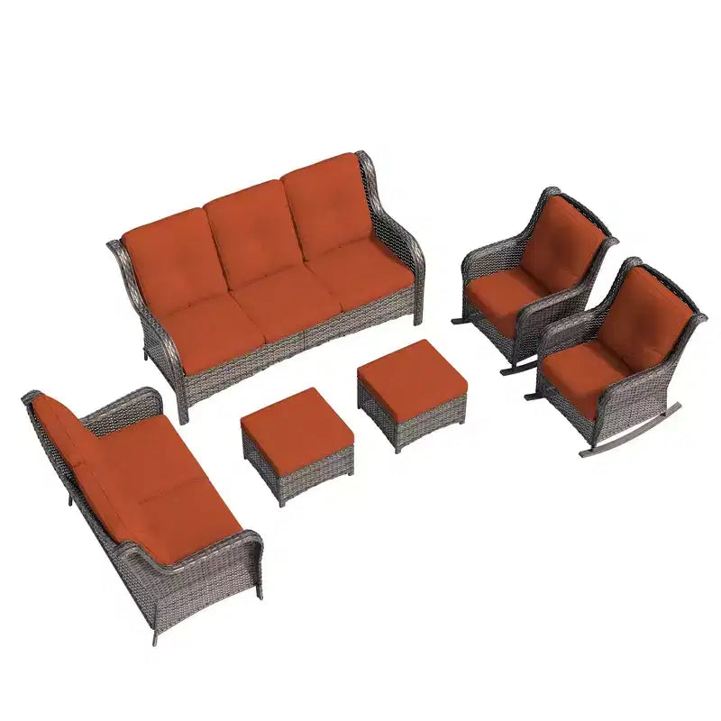 Conjunto de conversación de mimbre para exteriores UPTIOT de 6 piezas