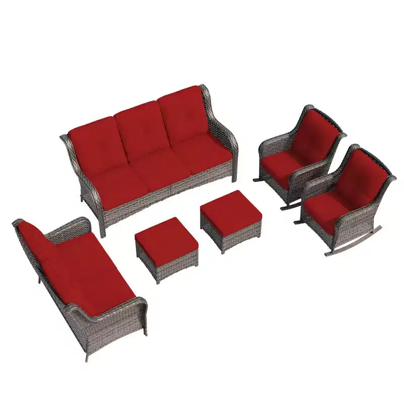 Conjunto de conversación de mimbre para exteriores UPTIOT de 6 piezas
