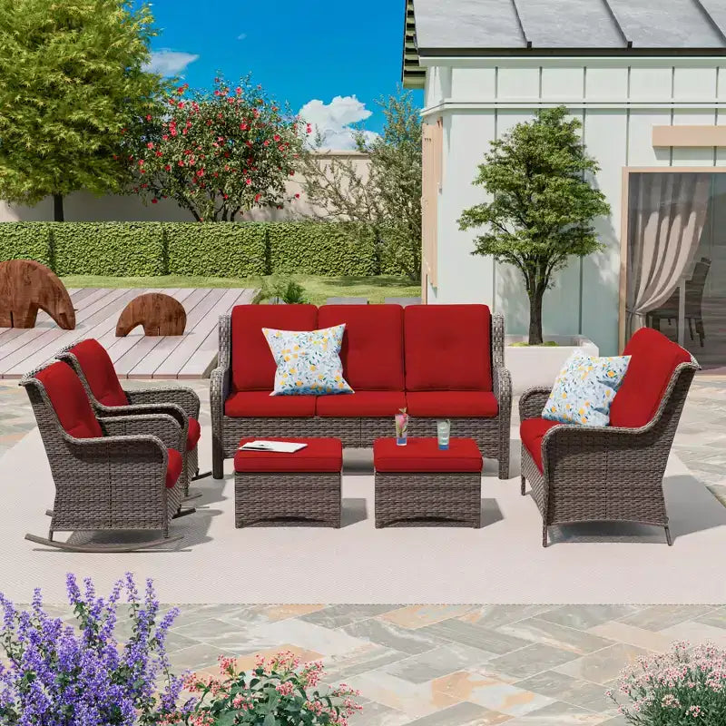 Conjunto de conversación de mimbre para exteriores UPTIOT de 6 piezas