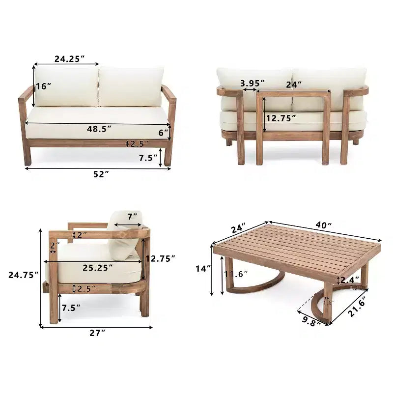 Conjunto de conversación para exterior Christopher Knight Home Aston, de madera de acacia, para 4 personas, con cojines