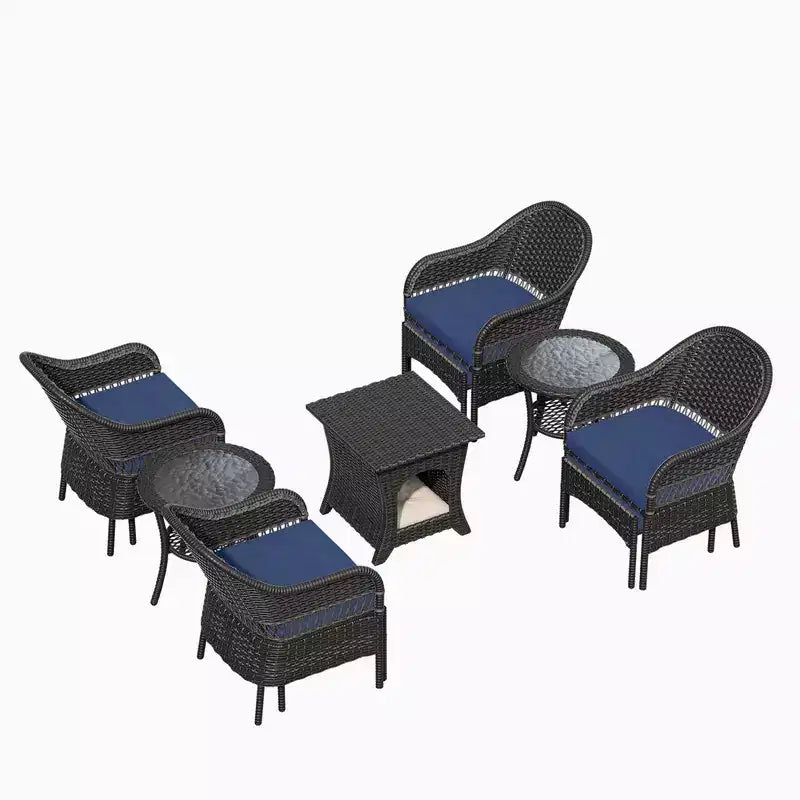 UPTIOT Conjunto de asientos de conversación de mimbre para patio exterior de 11 piezas