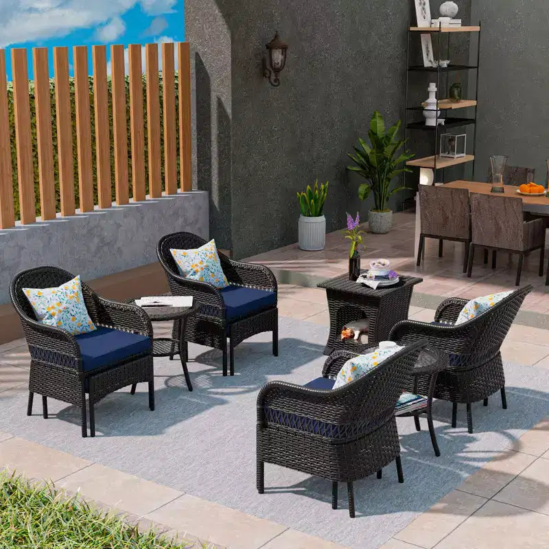 UPTIOT Conjunto de asientos de conversación de mimbre para patio exterior de 11 piezas