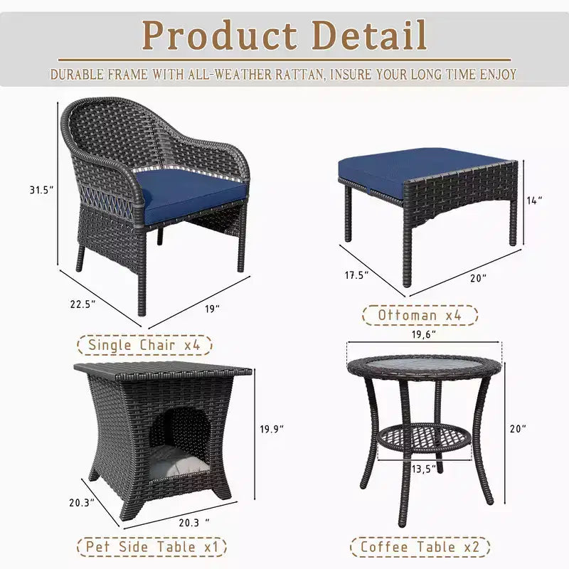UPTIOT Conjunto de asientos de conversación de mimbre para patio exterior de 11 piezas
