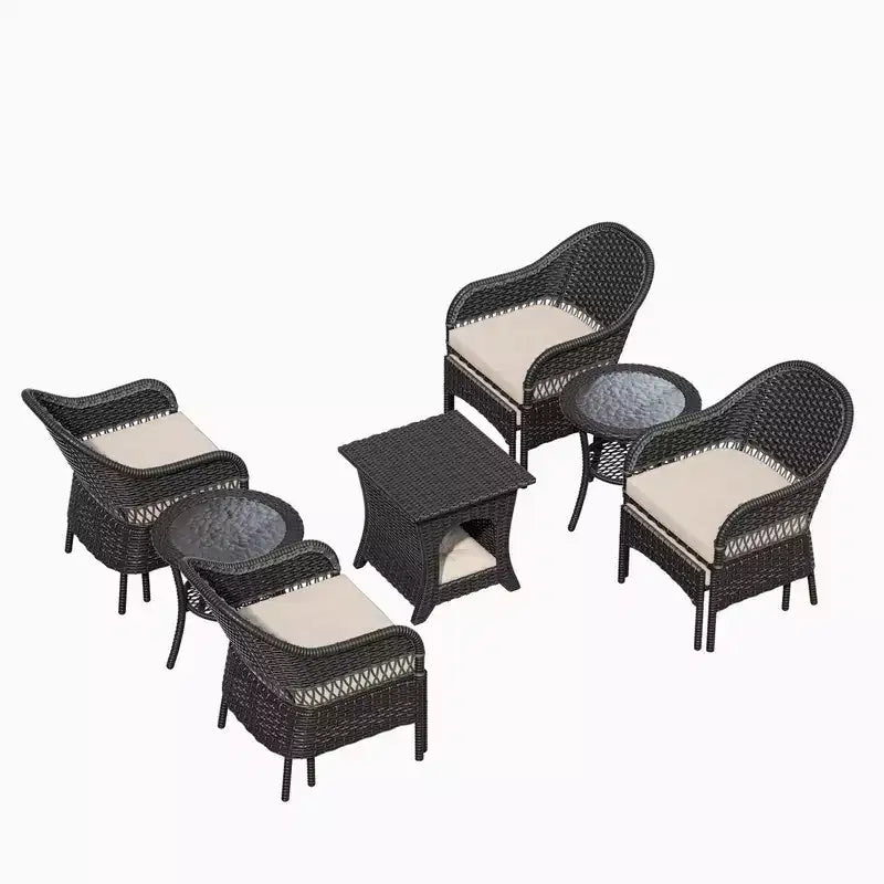 UPTIOT Conjunto de asientos de conversación de mimbre para patio exterior de 11 piezas