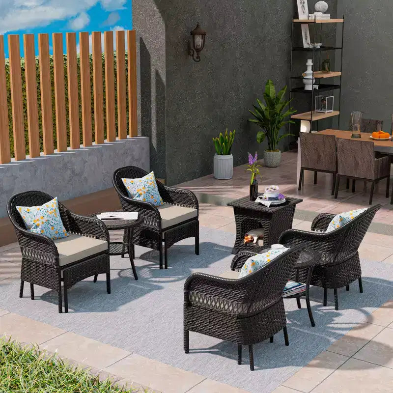 UPTIOT Conjunto de asientos de conversación de mimbre para patio exterior de 11 piezas