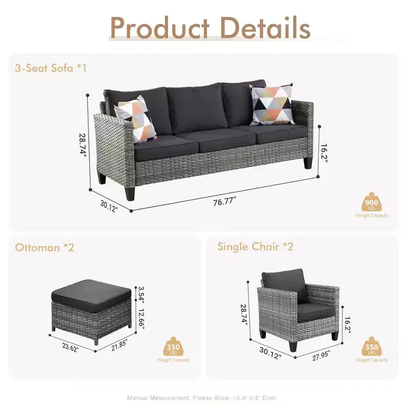Conjunto de sofá modular seccional para exteriores HOMLUX, conjunto de sofá de mimbre modular para exteriores de 5 piezas con otomanas, diseño para todo tipo de clima