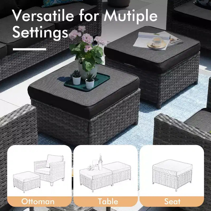 Conjunto de sofá modular seccional para exteriores HOMLUX, conjunto de sofá de mimbre modular para exteriores de 5 piezas con otomanas, diseño para todo tipo de clima