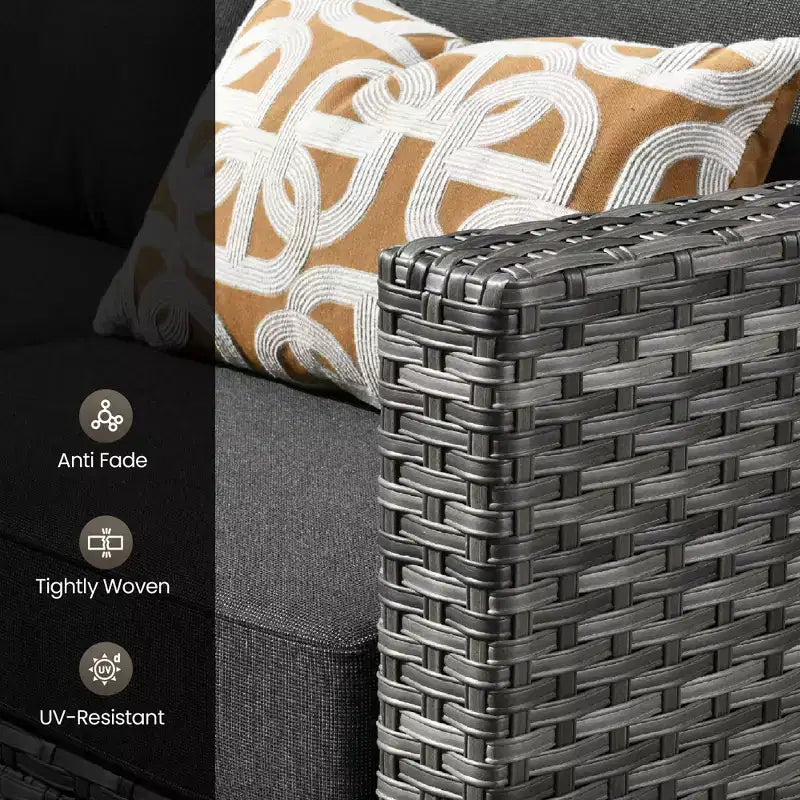 Conjunto de sofá modular seccional para exteriores HOMLUX, conjunto de sofá de mimbre modular para exteriores de 5 piezas con otomanas, diseño para todo tipo de clima