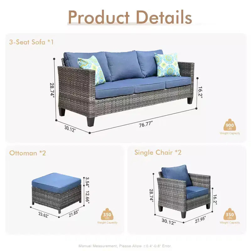 Conjunto de sofá modular seccional para exteriores HOMLUX, conjunto de sofá de mimbre modular para exteriores de 5 piezas con otomanas, diseño para todo tipo de clima