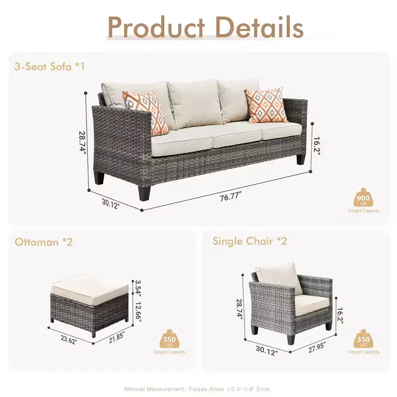 Conjunto de sofá modular seccional para exteriores HOMLUX, conjunto de sofá de mimbre modular para exteriores de 5 piezas con otomanas, diseño para todo tipo de clima