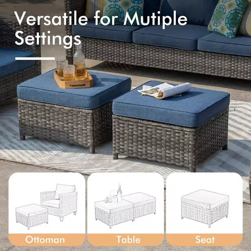 Conjunto de sofá modular seccional para exteriores HOMLUX, conjunto de sofá de mimbre modular para exteriores de 5 piezas con otomanas, diseño para todo tipo de clima