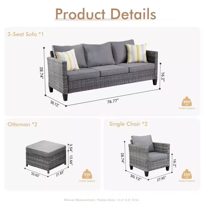 Conjunto de sofá modular seccional para exteriores HOMLUX, conjunto de sofá de mimbre modular para exteriores de 5 piezas con otomanas, diseño para todo tipo de clima