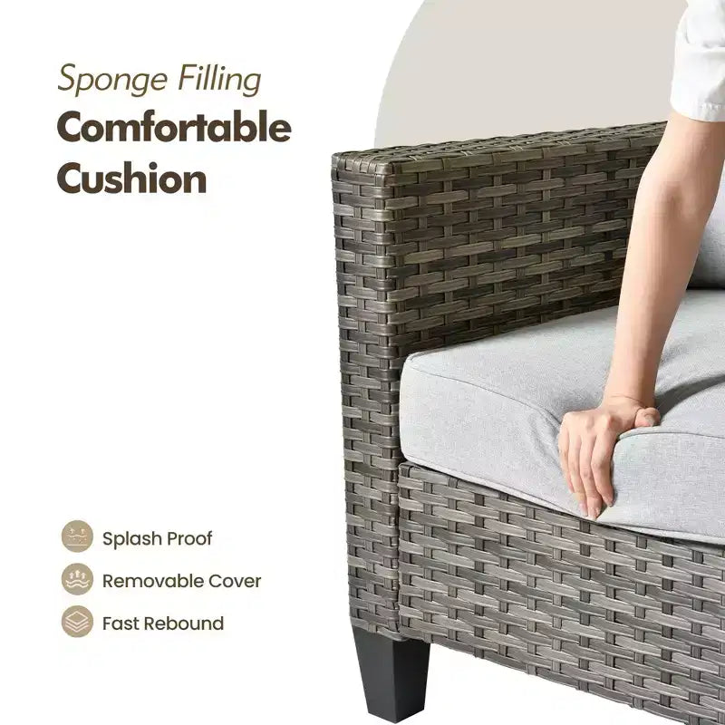 Conjunto de sofá modular seccional para exteriores HOMLUX, conjunto de sofá de mimbre modular para exteriores de 5 piezas con otomanas, diseño para todo tipo de clima