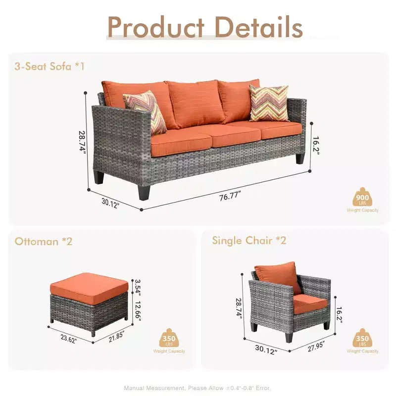 Conjunto de sofá modular seccional para exteriores HOMLUX, conjunto de sofá de mimbre modular para exteriores de 5 piezas con otomanas, diseño para todo tipo de clima