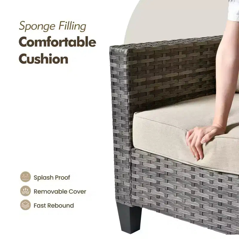 Conjunto de sofá modular seccional para exteriores HOMLUX, conjunto de sofá de mimbre modular para exteriores de 5 piezas con otomanas, diseño para todo tipo de clima