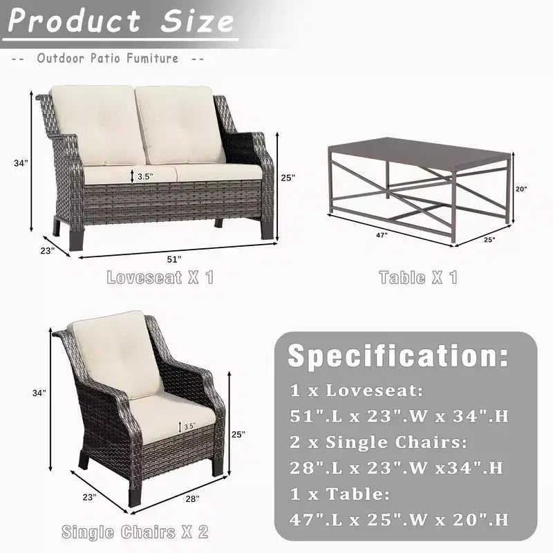 Ensembles de mobilier de patio extérieur UPTIOT de 4 pièces en osier