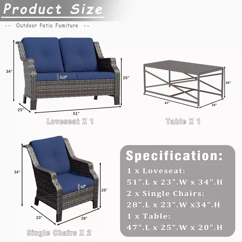 Ensembles de mobilier de patio extérieur UPTIOT de 4 pièces en osier