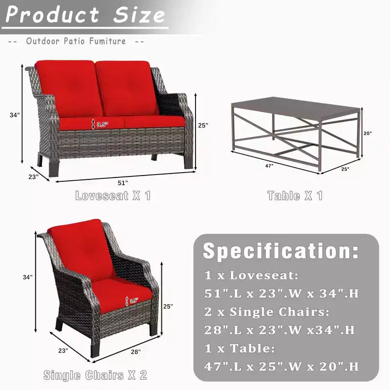 Ensembles de mobilier de patio extérieur UPTIOT de 4 pièces en osier