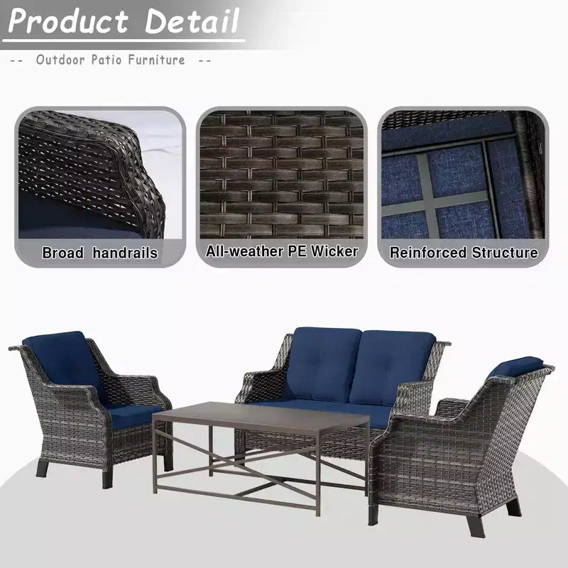Ensembles de mobilier de patio extérieur UPTIOT de 4 pièces en osier