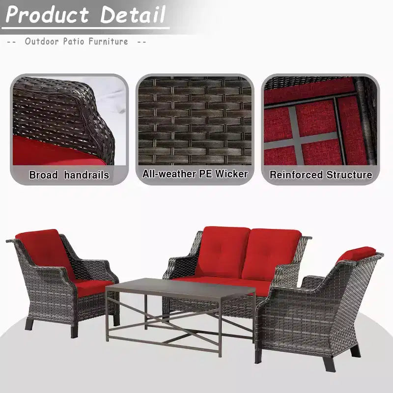 Ensembles de mobilier de patio extérieur UPTIOT de 4 pièces en osier
