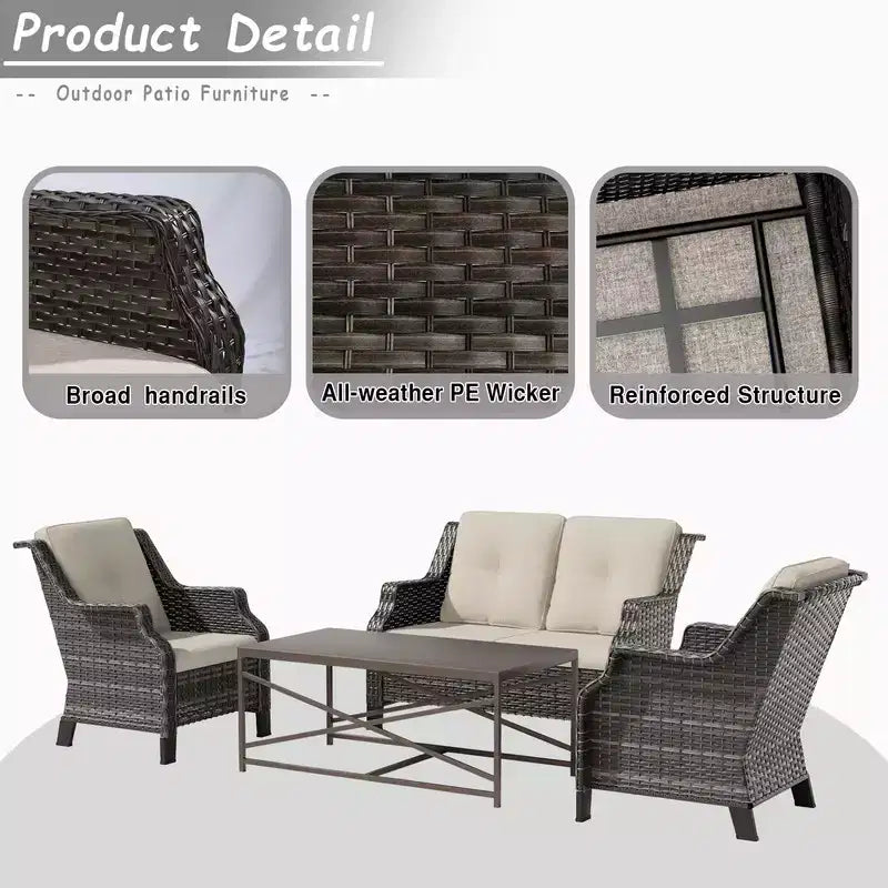 Ensembles de mobilier de patio extérieur UPTIOT de 4 pièces en osier