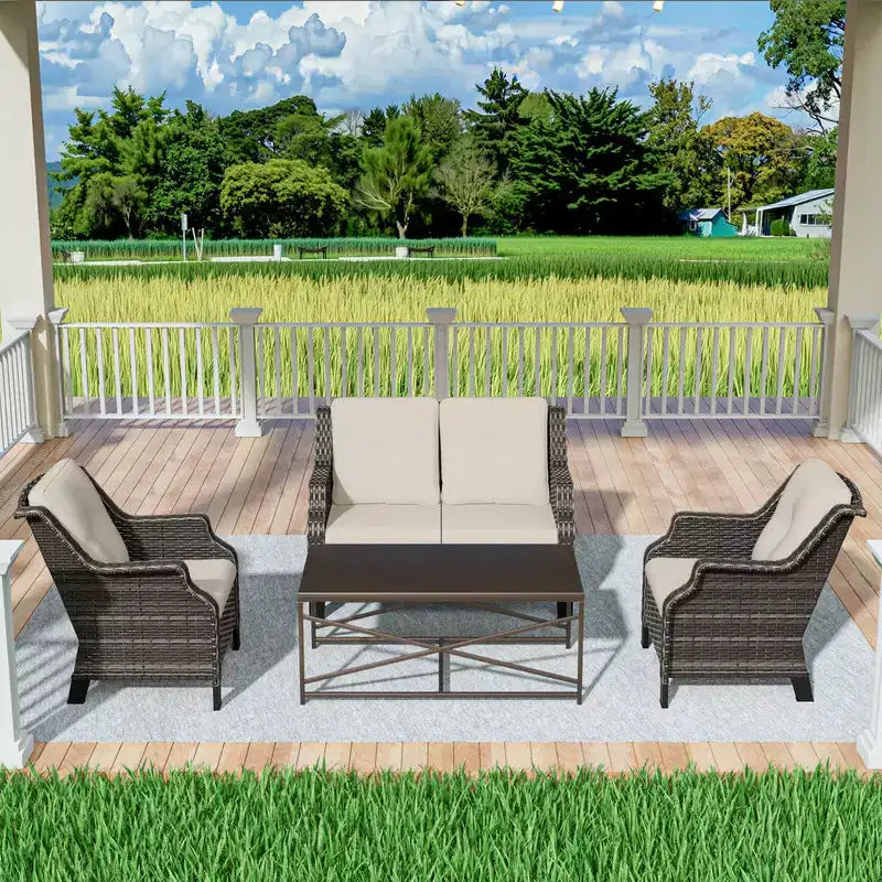 Ensembles de mobilier de patio extérieur UPTIOT de 4 pièces en osier