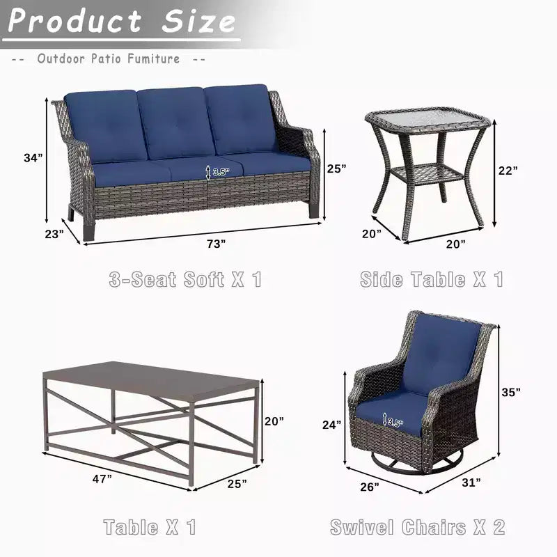 Conjunto de conversación para patio de mimbre de acero de 5 piezas de UPTIOT