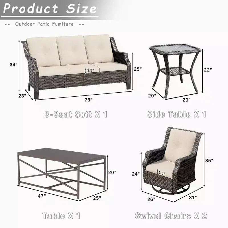Conjunto de conversación para patio de mimbre de acero de 5 piezas de UPTIOT