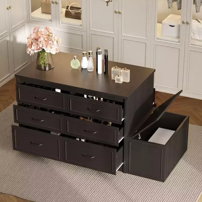 Famapy Dresser/Seat Chest and Storage 12 Drawer Closet Island Cabinet Bedroom Organization Bench Storage Cabinet Display Top
