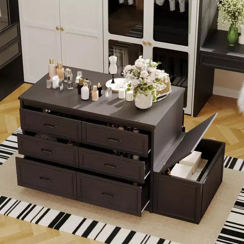 12 Drawer Closet Island Cabinet with Storage Bench
