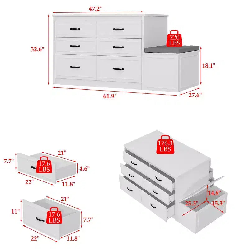 12 Drawer Closet Island Cabinet with Storage Bench