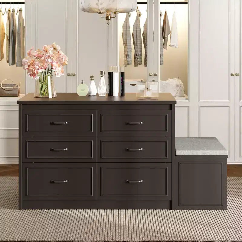 12 Drawer Closet Island Cabinet with Storage Bench