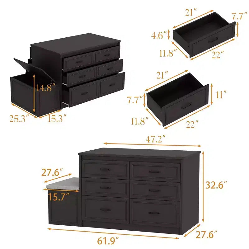 12 Drawer Closet Island Cabinet with Storage Bench