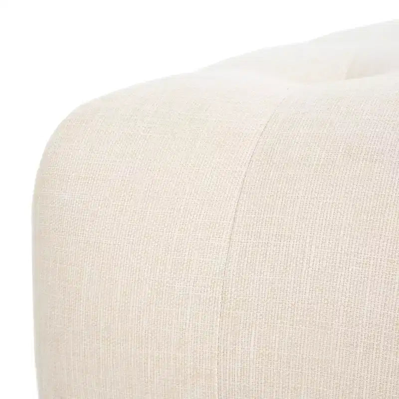 Square Upholstered Tufted Linen Ottoman with Solid Wood Legs, Beige
