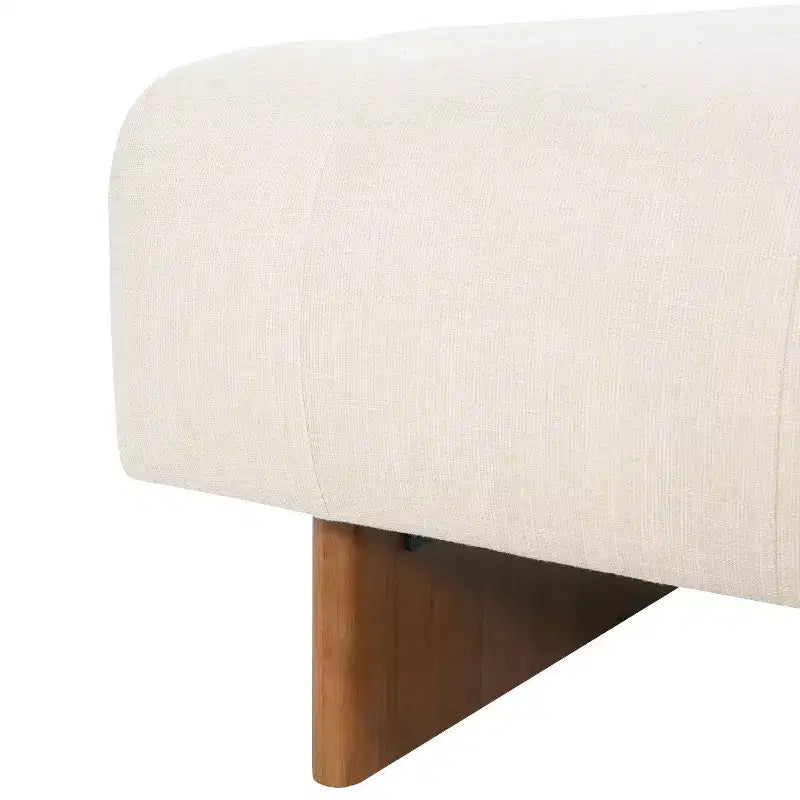 Square Upholstered Tufted Linen Ottoman with Solid Wood Legs, Beige