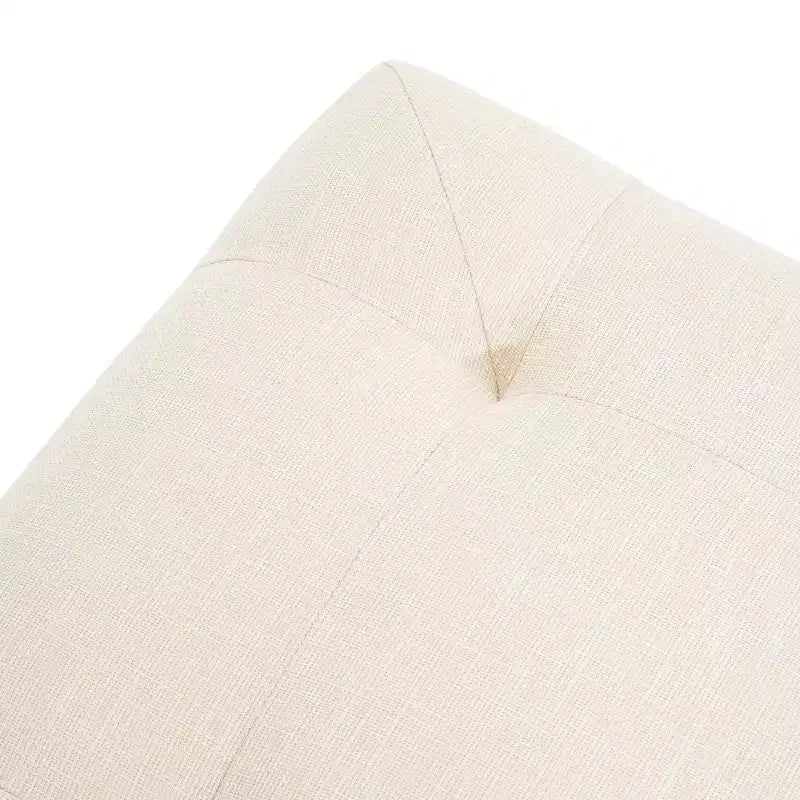Square Upholstered Tufted Linen Ottoman with Solid Wood Legs, Beige