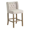 Crestview Collection Set of 2 Beige Upholstered Counter Height Stool with Brown Solid Wood Frame