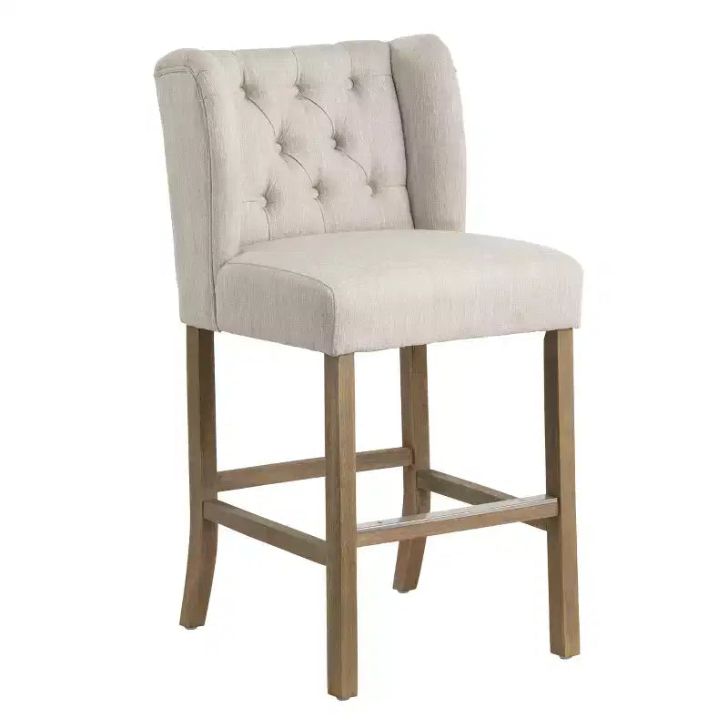 Crestview Collection Set of 2 Beige Upholstered Counter Height Stool with Brown Solid Wood Frame