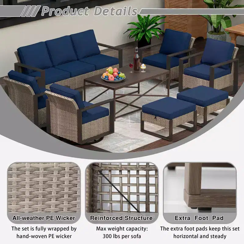 Conjunto de conversación para patio exterior UPTIOT de 8 piezas