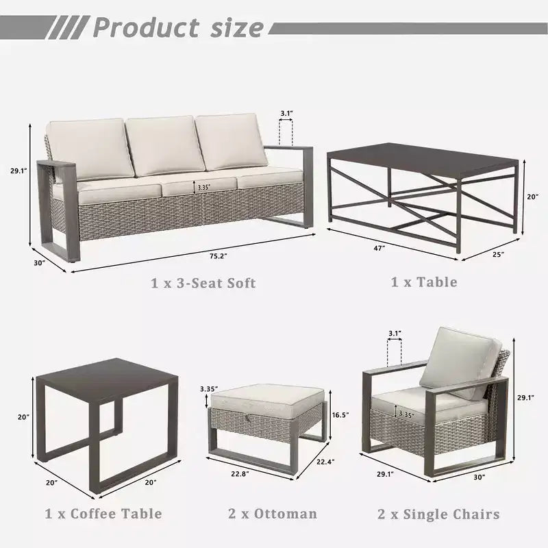 UPTIOT Conjunto de conversación para patio exterior de 7 piezas