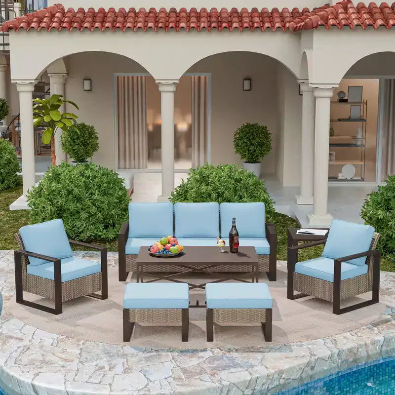 UPTIOT Conjunto de conversación para patio exterior de 7 piezas