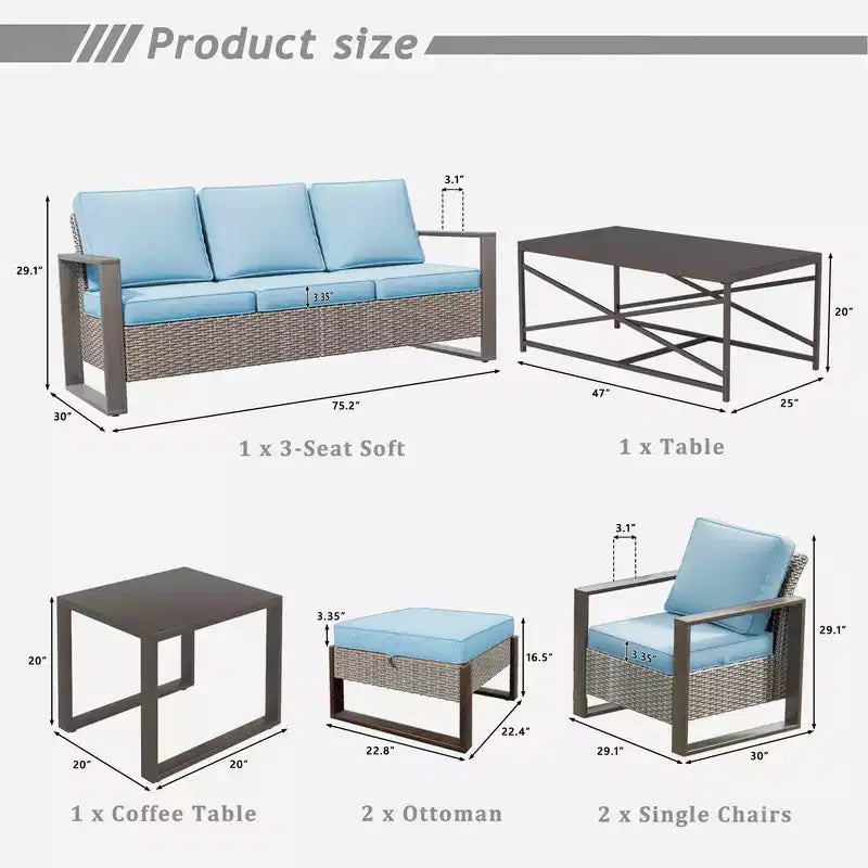 UPTIOT Conjunto de conversación para patio exterior de 7 piezas